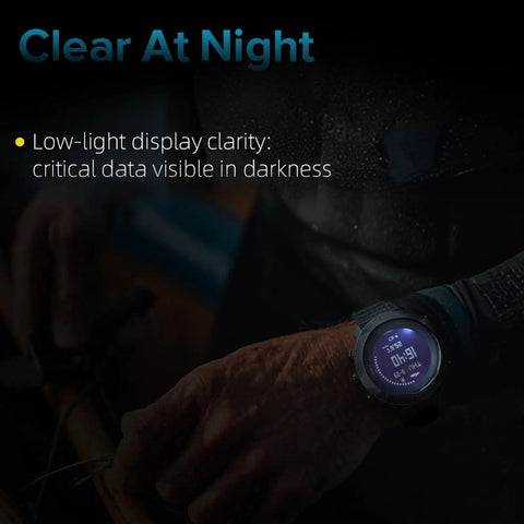 Scuba Diving Computer Watch With 100M Water Resistance LED Backlight And Easy Read Display For Night Dives being used in dark