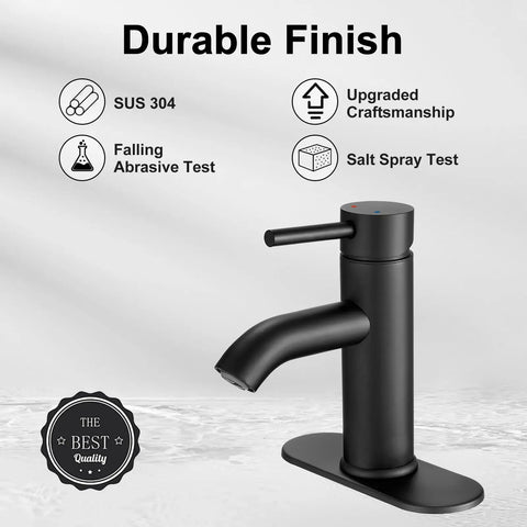 Matte Black Single Handle Bathroom Faucet For Vessel Sink And Lavatory with Deck Plate, Durable Stainless Steel Finish