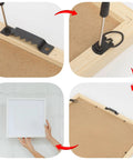 Tough As Nails Heavy Duty Picture Hanging Kit With Slick Storage Box And Rust Proof Hardware installation steps with hangers and wall mounting.