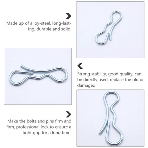 Top Notch 5-Piece Alloy Steel Cotter Pins With Strong Stability And Portable Design, close-up view of a silver cotter pin.