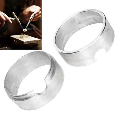 DIY Jewelry Casting Kit With Aluminum Alloy Cylindrical Sand Casting Mold For Ring Making And Small Batch Metal Jewelry, Casting Flask For Handmade Crafts And Studio Projects. aluminum ring casting mold with cutout opening, shown with jewelry torch use