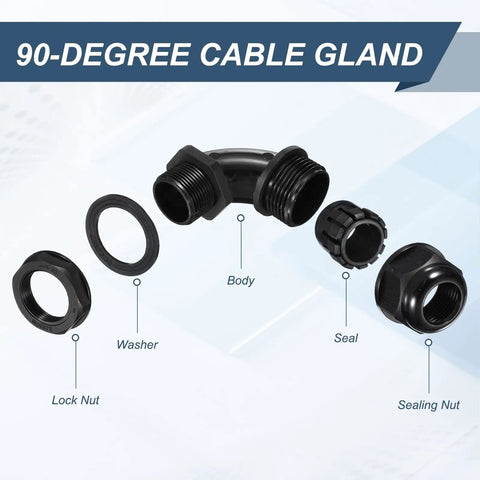 2 Pcs M25 Cable Gland Set 90 Degree Nylon Elbow Joint IP68 Waterproof Spiral Adjustable Cord Connector With Gaskets For 13 To 18 Mm Wires