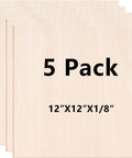 Front view of 5-pack basswood sheets, 12x12x1/8 inches, unfinished wood boards for crafts