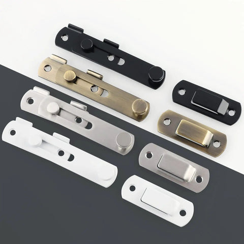 Stainless Steel Thicker Door Lock Sliding Gate Latch Wooden Garden Shed assorted latch colors and styles on display.