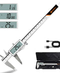8 Inch Digital Caliper With Rechargeable USB Type C Power, Large LCD Screen, Stainless Steel Vernier Calipers, Auto Off, Inch mm Fraction Measurements, Precision Micrometer Tool For DIYers And Metalworking