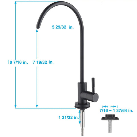 Matte Black Drinking Water Faucet for Home RO Filtration System Non Air Gap Kitchen Water Purifier Faucet Lead Free 304 Steel