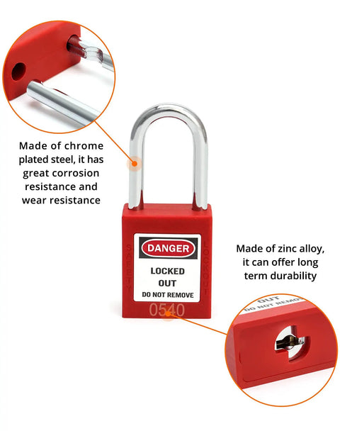 Red Lockout Safety Padlocks Set Of 2 With 4 Keys One Worker One Lock One Key Policy Writable Label Non Conductive Thermoplastic
