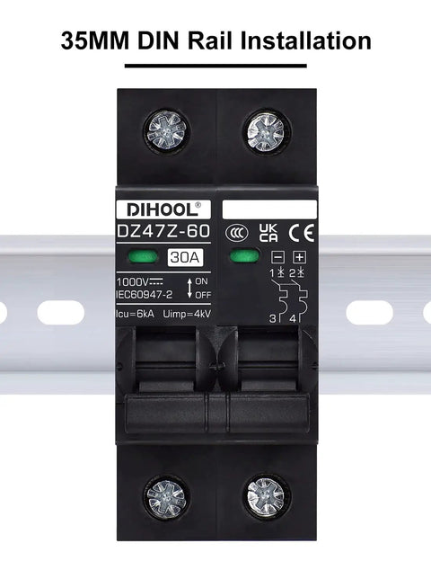 Beefy 30 Amp Circuit Breaker For DIN Rail Mount Solar Disconnect Switch 2 Pole 1000V Miniature Breaker on DIN rail
