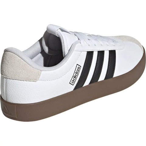 Rear view of VL Court 3.0 Sneaker For Women With Soft Suede Upper, Cushioned Comfort, and Retro Vulcanized Rubber Outsole in white.