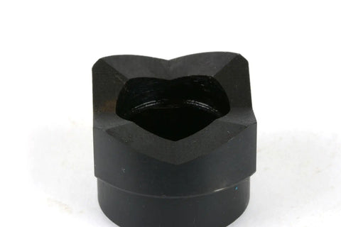Close-up of Double D Punch Die Set 1-3-8 By 1-1-8 Inch Knockout Hole Kit hardened steel fitting for precise panel punching