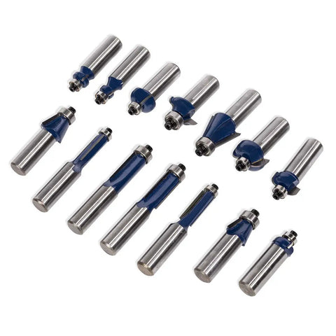 Set of carbide router bits from 80 Piece One Half Inch Shank Carbide Router Bit Set for Woodworking with Tungsten Carbide Bits