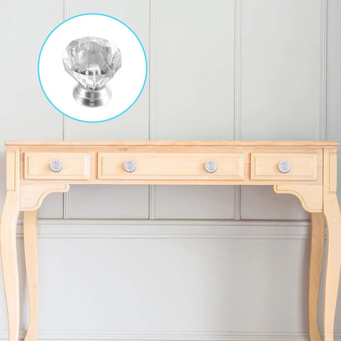 Six Clear Acrylic Diamond Cabinet Knobs Set With Screws Dope Modern Dresser Pull Handles on wooden dresser silver finish