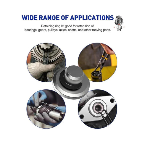 Pro Grade Spring Steel Retaining Rings Kit With 18 Sizes E And C Clips Black Phosphated Anti Rust For Fast Swaps In Shaft Holes And Easy Reassembly In industrial bearings and gears