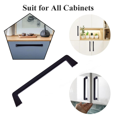 Six Inch Black Cabinet Pulls Set Six Pack for cabinets, drawers, bar cabinets, bathroom wardrobe, durable zinc alloy handles.