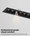 No Hassle 15W Linear Recessed Downlight With Sleek Black Trim showing deep-set design for glare control and smooth lighting.