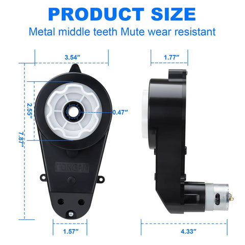 Side and front view of Upgrade Your Kids 24V Ride On Car With A High Speed Gearbox Motor 2 Pack 40000 RPM Replacement Parts