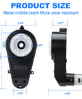 Two 24V RS555 High Speed 40000RPM Motor Upgrade Kit For Electric Wheels, Beef Up Your Ride With Big Torque And Quick Acceleration, 12mm Shaft Hole, 35mm Motor Diameter, 19.3cm Length, Durable Gearbox. Black ride-on toy gearbox with 3.54 in and 4.33 in size labels
