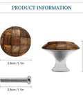 Dope Walnut Wood Grain Round Cabinet Knob Set, 2 Pack with screws, dimensions shown, featuring walnut grain pattern.