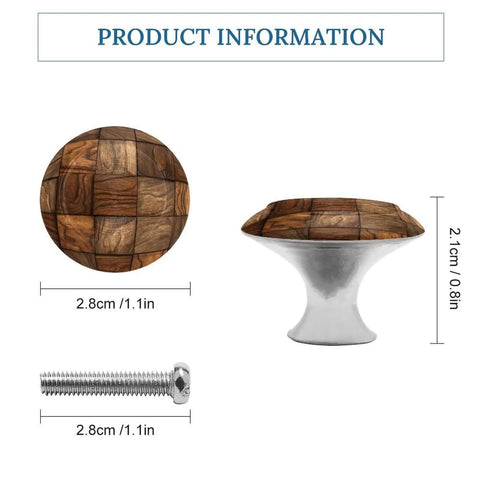 Dope Walnut Wood Grain Round Cabinet Knob Set, 2 Pack with screws, dimensions shown, featuring walnut grain pattern.