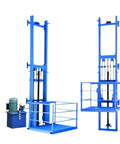Heavy Hitting Electric Lift Table Wall Mounted Hydraulic Crane System with blue steel frame, remote, and lift platform.