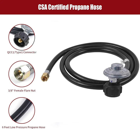 CSA certified Two Foot Universal Grill Regulator and Propane Hose for Most LP Grills with QCC1 Type1 Connector and 3/8 inch flare nut