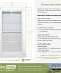 Measuring guide for installing tailored vinyl shutters on windows, including tips for window width and height measurements.