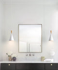 White Plug In Pendant Light Dope Cone Farmhouse Style For Kitchen Island Bar Ceiling Fixture over dark vanity