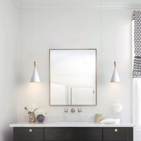 White Plug In Pendant Light Dope Cone Farmhouse Style For Kitchen Island Bar Ceiling Fixture over dark vanity