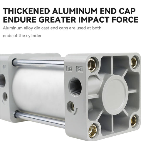 Thickened aluminum end cap on Aluminum Alloy Pneumatic Air Cylinder Dual Action With Two And A Half Inch Bore And Three Inch Stroke Port
