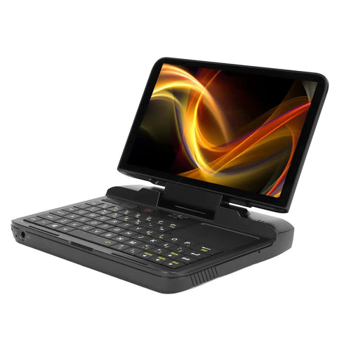 Tough As Nails Rugged 6 Inch Industrial Laptop With N4120 Quad Core Processor RS232 Serial Port Gorilla Glass 4 Screen angled view showing keyboard and screen.
