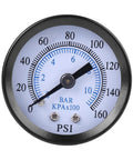 Compact Pressure Gauge With One Eighth NPT Thread, 0 To 160 Psi And 0 To 10 Bar, Mini Meter For Fuel Air Oil And Water, 40mm dial
