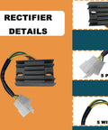 All In One Ignition Coil CDI Box Kit With Starter Solenoid Relay Rectifier Fuel Filter And Spark Plug For Arctic Cat 250 And 300 2x4 4x4 ATV 1998 Through 2005 Replacement - rectifier view with 5 wires
