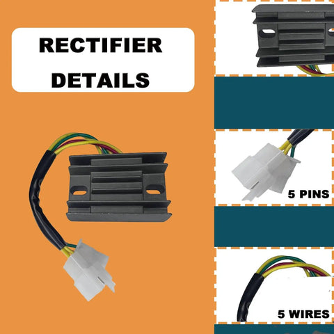 All In One Ignition Coil CDI Box Kit With Starter Solenoid Relay Rectifier Fuel Filter And Spark Plug For Arctic Cat 250 And 300 2x4 4x4 ATV 1998 Through 2005 Replacement - rectifier view with 5 wires