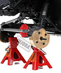 Close-up of Brass Portal Steering Knuckle for Axial SCX10 III Capra 1.9 on RC crawler axle display