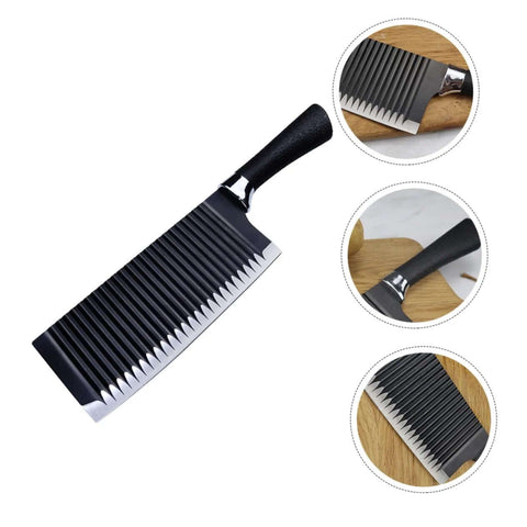 LIFKOME wavy cutter for vegetables and fruits; stainless steel crinkle blade with black handle, front view