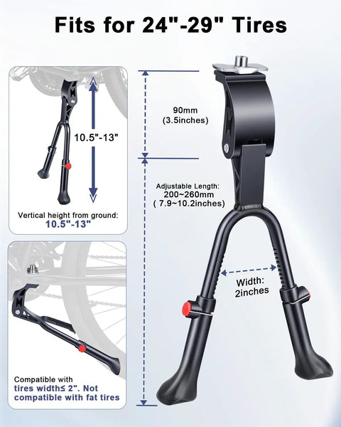 Illustration of Adjustable Double Leg Bike Kickstand For 24 To 29 Inch Bikes Aluminum Alloy Non Slip Center Mount Stand