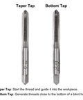 Metric Hand Tap Set M5 X 0.5 Taper And Bottom Thread Taps Kit, alloy tool steel, 3 flutes, right hand thread, front view