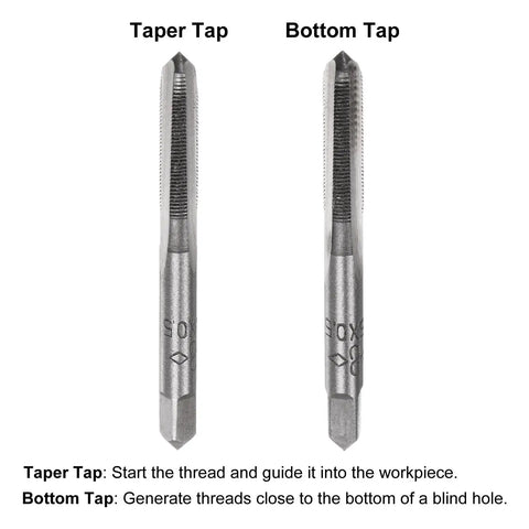 Metric Hand Tap Set M5 X 0.5 Taper And Bottom Thread Taps Kit, alloy tool steel, 3 flutes, right hand thread, front view