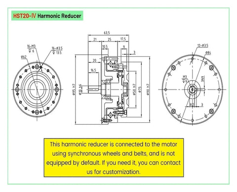 Technical drawing of Premium 20 Arcsecond Harmonic Reducer Gear Drive With Strain Wave Technology, HST20 IV Compatible, showing dimensions.