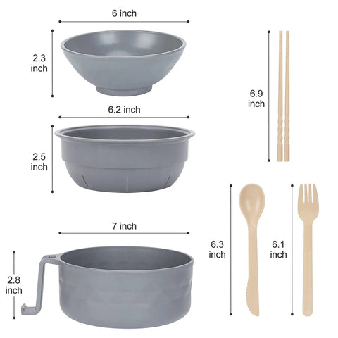 Dimensions of Microwave Ramen Cooker Bowl With Chopsticks And Spoon, Dishwasher Safe BPA Free Bowl, Gray Utensils Included