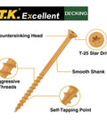 Heavy Duty 2-1/2 Inch Wood Deck Screws Set With Torx Drive #9 Rust Resistant Tan Exterior Structural Screws 395 Pcs Ruspert Coating