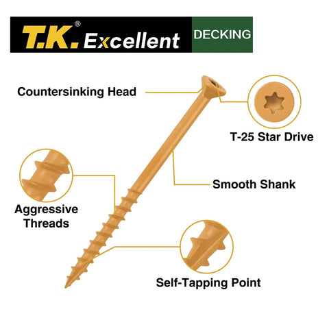 Heavy Duty 2-1/2 Inch Wood Deck Screws Set With Torx Drive #9 Rust Resistant Tan Exterior Structural Screws 395 Pcs Ruspert Coating