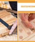 Natural Wood Screw Hole Plugs For Beehives And DIY Projects in use on furniture, showing hands applying reusable wooden plugs.