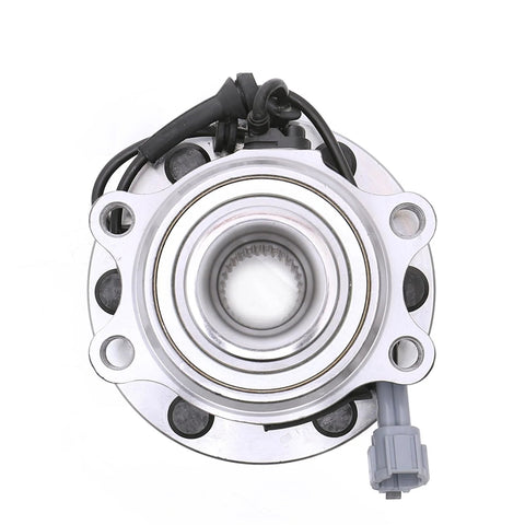 Front Wheel Bearing Hub Assembly For 4x4 Nissan Frontier, Pathfinder, Xterra And Suzuki Equator That Fits 2005 To 2019 Frontier, 2005 To 2012 Pathfinder, 2005 To 2015 Xterra, 2009 To 2012 Equator Set Of 2, top view showing 6-lug design