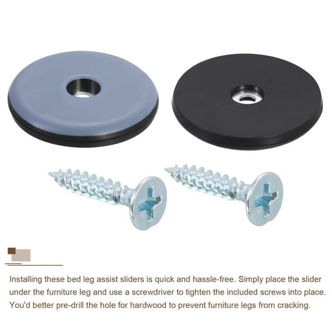 Heavy Duty PTFE Furniture Slide Glides Four Pack Two Inch Round Chair Leg Caps with screws for easy installation on any surface.