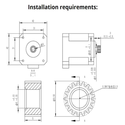 Technical diagram of 42 Stepper Motor Reducer With Precision Planetary Gearbox CM36 36mm Gearbox 3mm Gear Range One To One Hundred Eighty Eight Point Six