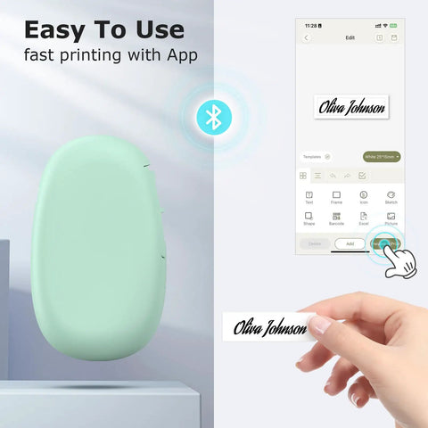 Slick Wireless Bluetooth Label Maker Machine With Three Self Adhesive Tapes And Portable Green Thermal Printer Kit for easy printing.