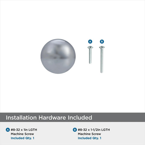 Polished Chrome Edona Cabinet Knob Set for Cabinets and Drawers, Classic 1-1/4 Inch Diameter Hardware with Installation Screws