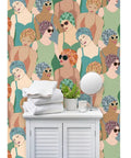 Hella Durable Art Deco Wallpaper Featuring Elegant Feminine Designs With Super Tough Linen Texture Surface and PVC Free Type II Professional Covering for Interiors in a stylish room setting.