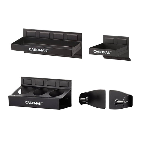 Magnetic Toolbox Organizer Set With 6 Inch And 12 Inch Trays, 2 Piece Paper Towel Holder, 3 Spray Can Holders, Black Steel